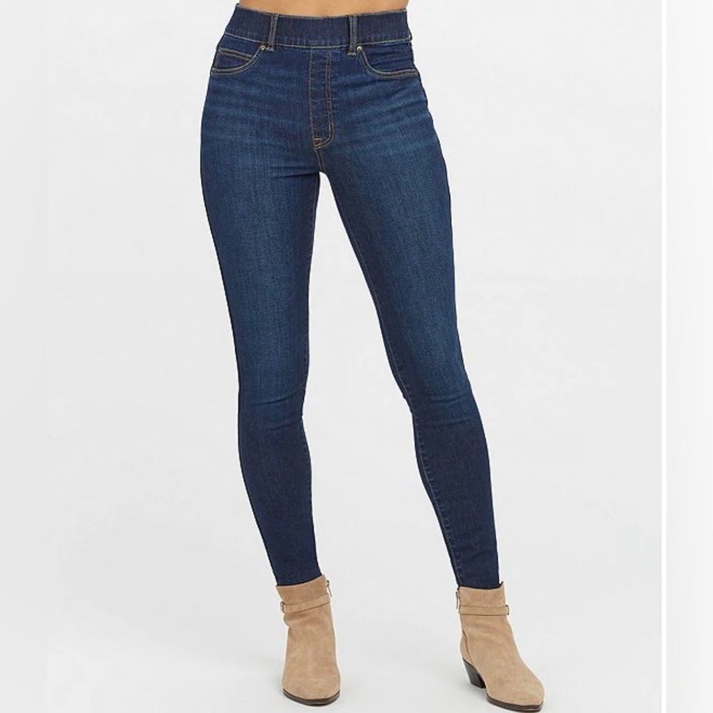 SPANX Ankle Length Skinny Jeans Dark Wash Denim Pull On Women’s Size L